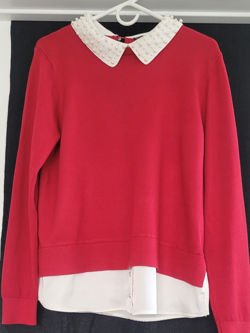 Adrianna Papell Haute
Red Pearl Embellished
Collar Layered Look
Sweater Тop Lg